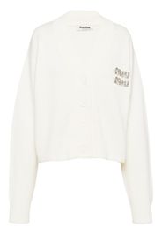 Miu Miu crystal-embellished logo cashmere cardigan - White