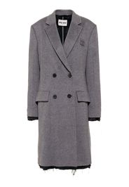 Miu Miu logo-embroidered double-breasted coat - Grey