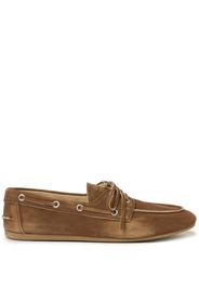 Miu Miu logo-embossed suede loafers - Brown