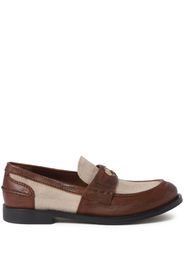 Miu Miu penny-appliqué panelled loafers - Brown