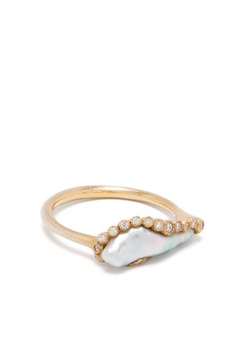 18kt yellow gold diamond akoya pearl Wave ring