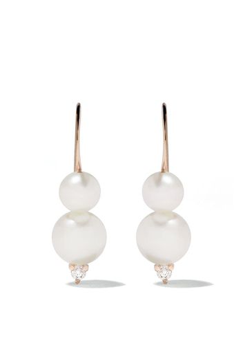 14kt gold diamond double pearl earrings