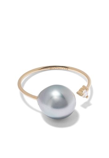 14kt yellow gold diamond pearl open ring