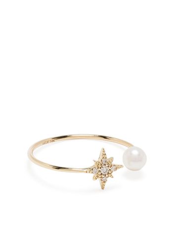 Mizuki 14kt yellow gold freshwater pearl and star diamond ring