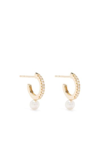 Mizuki 14kt yellow gold diamond pearl hoop earrings