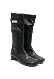 MM6 Maison Margiela Kids logo-patch leather knee boots - Black