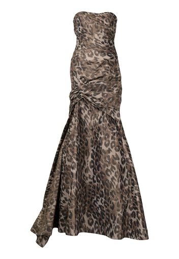 Monique Lhuillier cold-shoulder leopard print gown - Brown