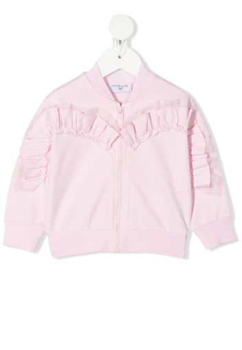 Monnalisa frill-detail zip-up sweatshirt - Pink