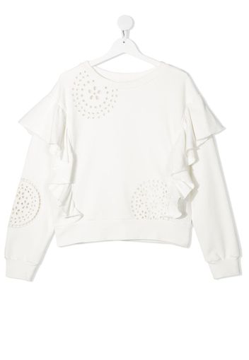 Monnalisa perforated ruffled sweatshirt - White