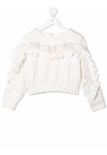 Monnalisa ruffle-trimmed cropped swetshirt - White