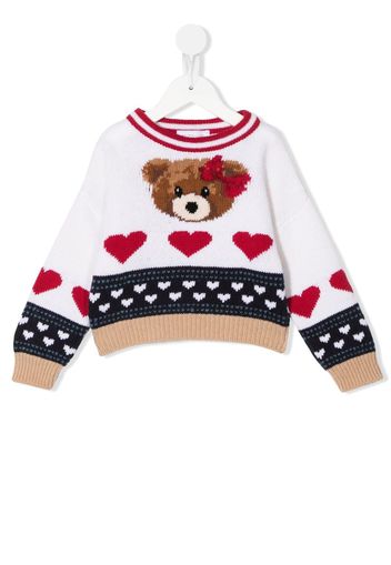 Monnalisa teddy bear-motif wool jumper - White