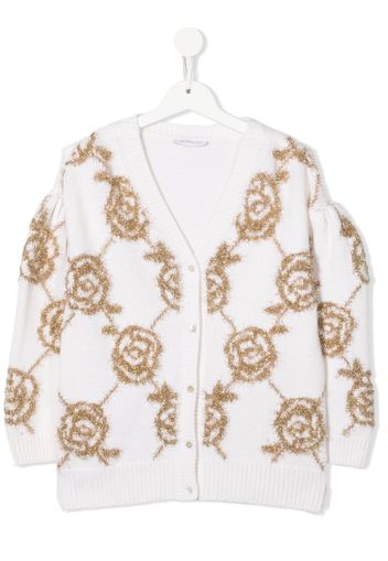 Monnalisa embroidered-rose cardigan - Neutrals