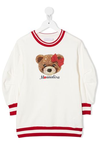 MONNALISA Teddy Bear rhinestone sweater - Neutrals