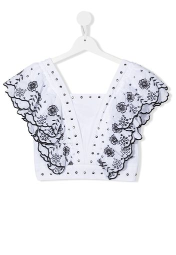 Monnalisa TEEN floral ruffle cropped blouse - White