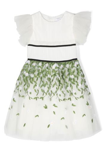 Monnalisa embroidered-leaf detail dress - White