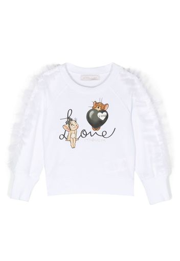 Monnalisa cartoon-print tulle sweatshirt - White