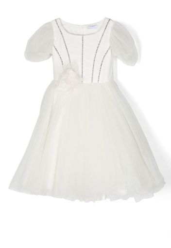 Monnalisa crystal-embellished tulle dress - White