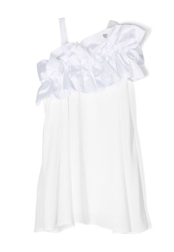 Monnalisa ruffle-detail one-shoulder dress - White