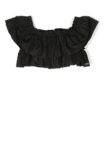 Monnalisa ruffle-detail short-sleeved top - Black