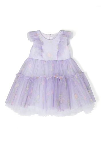 Monnalisa floral-print tulle dress - Purple