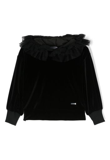 Monnalisa point d'esprit-mesh velvet hoodie - Black