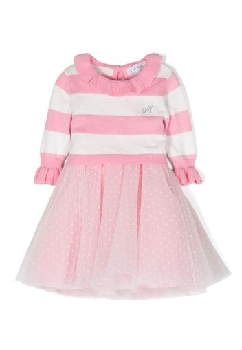 Monnalisa logo-embellished striped dress - Pink