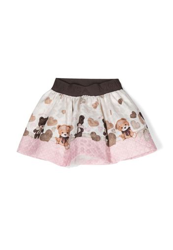 Monnalisa bear-print flared skirt - White