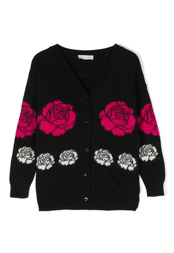 Monnalisa patterned floral-print fine-knit cardigan - Black