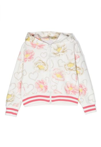 Monnalisa floral-print zip-up jacket - White