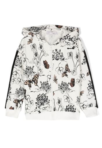 Monnalisa botanical-print zip-up hooded cardigan - White