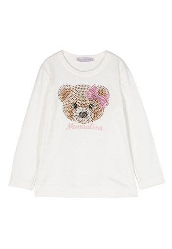 Monnalisa teddy-bear rhinestone-embellished cotton sweatshirt - White