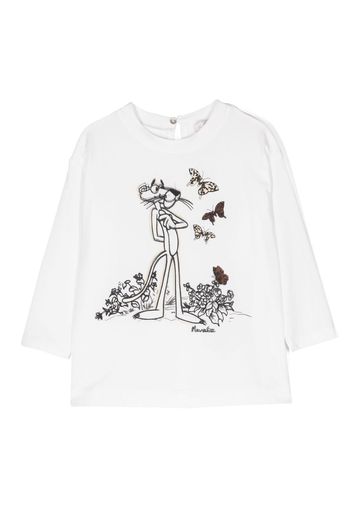 Monnalisa Pink Panther-embroidered cotton tunic - White