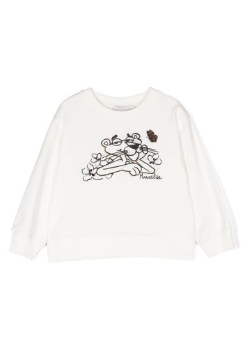 Monnalisa Pink Panther-embroidered cotton sweatshirt - White