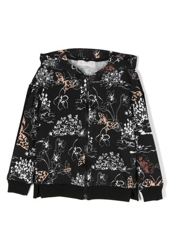 Monnalisa floral-print cotton-blend hooded jacket - Black