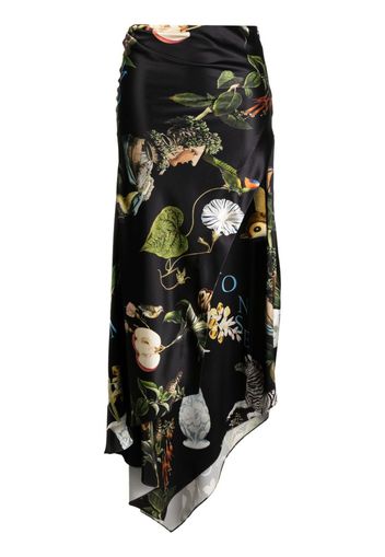 Monse botanical-print satin draped skirt - Black