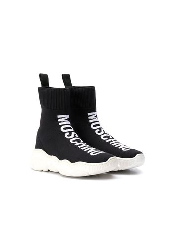 Moschino Kids TEEN intarsia logo hi-top sneakers - Black