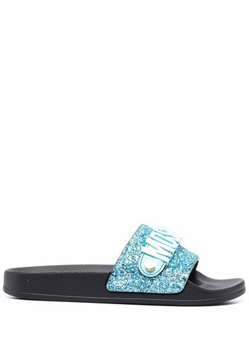 Moschino glitter-embellished logo-plaque slides - Black