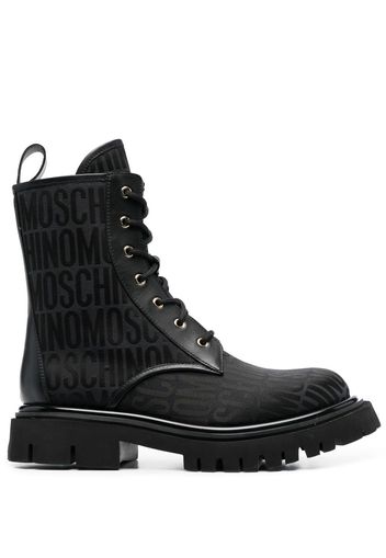 Moschino monogram-pattern lace-up boots - Black