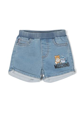 Moschino Kids teddy-shark denim shorts - Blue