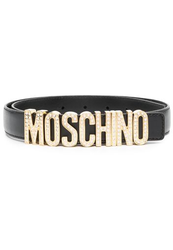 Moschino Crystal-embellished leather belt - Black