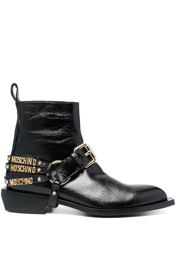 Moschino logo-lettering leather boots - Black