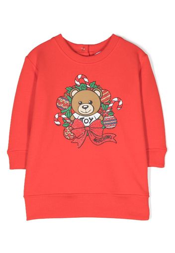 Moschino Kids teddy bear-print stretch-cotton dress - Red