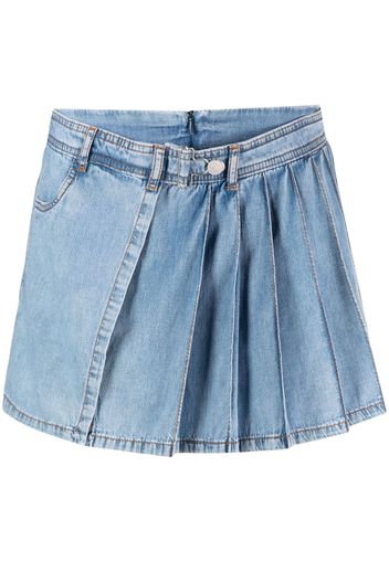 Moschino pleated layered denim shorts - Blue