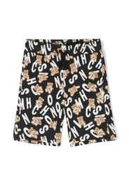 Moschino Kids teddy bear-print drawstring shorts - Black