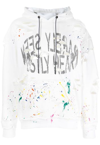Mostly Heard Rarely Seen distressed paint-splattered hoodie - White