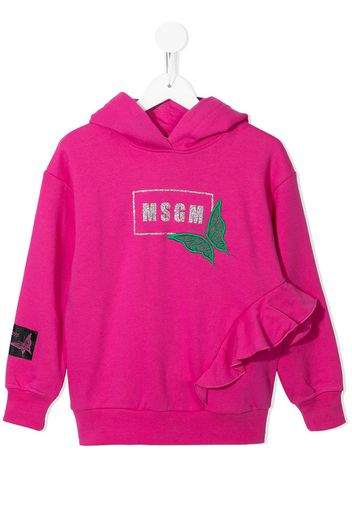 MSGM Kids logo ruffled hoodie - Pink