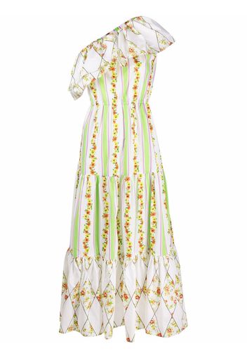 MSGM floral striped one-shoulder dress - White