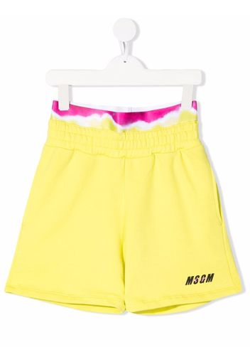 MSGM Kids tie-dye trim logo print runner shorts - Yellow