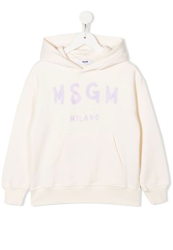 MSGM Kids logo-print cotton hoodie - Neutrals