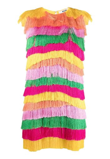 MSGM fringed tiered mini dress - Yellow